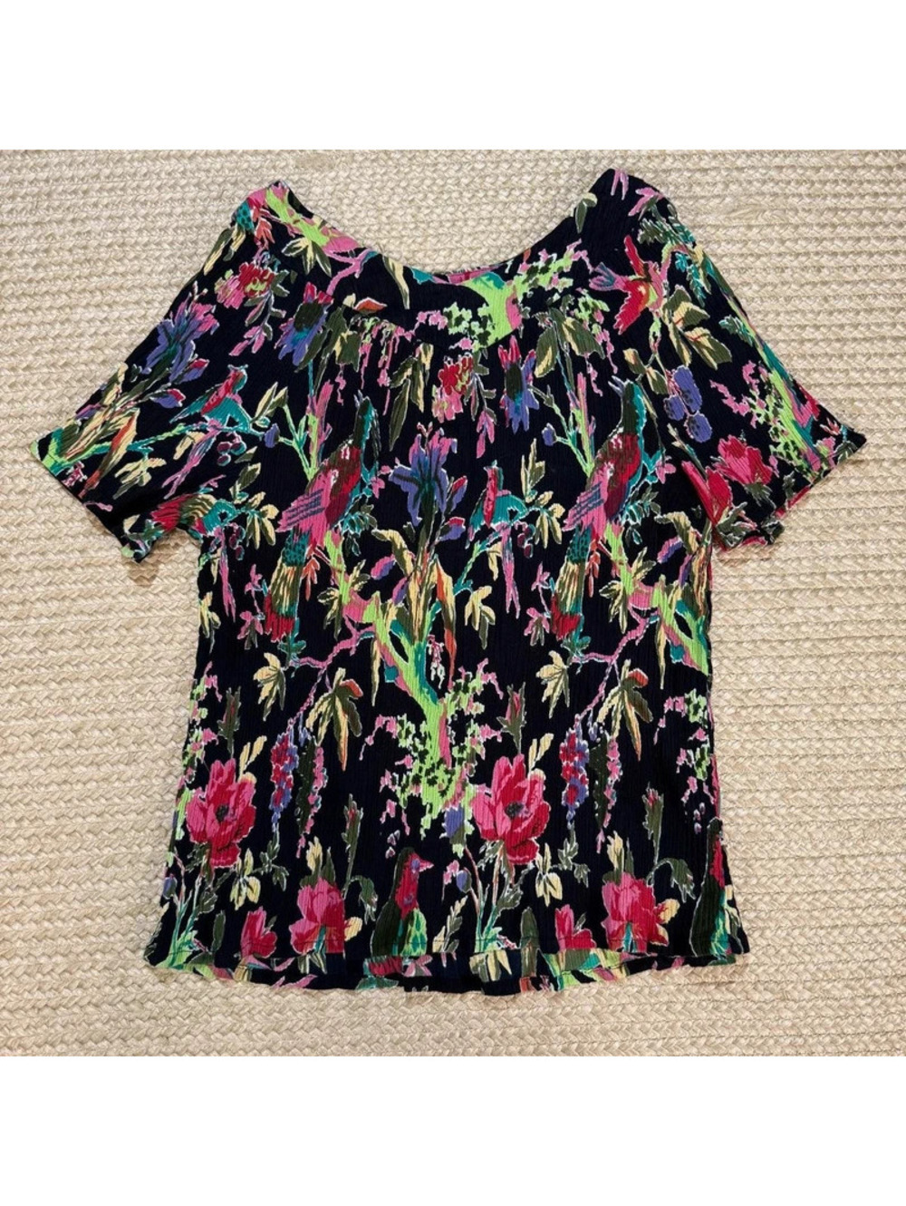 Vintage Sara Morgan haband Crinkle Floral Blouse Off-Shoulder Boho Top L
